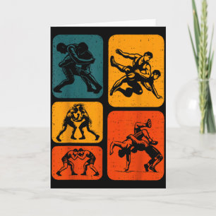 Retro Vintage Wrestling Silhouette Wrestler Men Wo Card