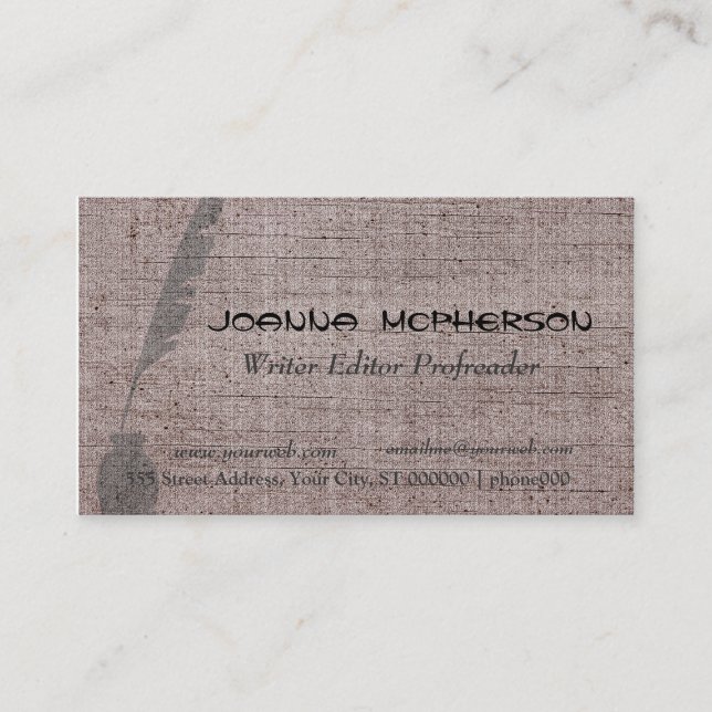Retro Vintage Writer Feather Quill Business Card (Front)