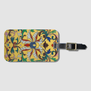 Retro Vintage Yellow Floral Botanical Monogrammed Luggage Tag
