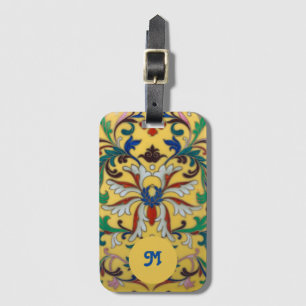 Retro Vintage Yellow Floral Botanical Monogrammed Luggage Tag