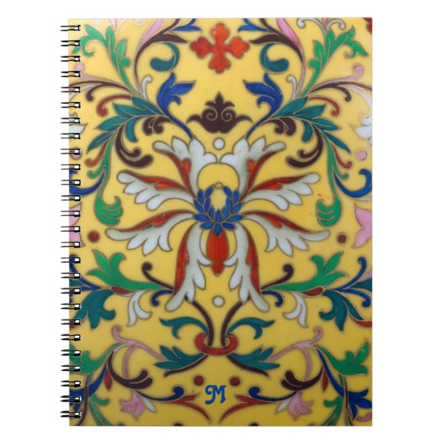 Retro Vintage Yellow Floral Botanical Monogrammed Notebook (Front)