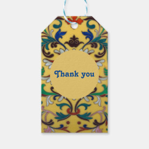 Retro Vintage Yellow Floral Botanical Thank you Gift Tags