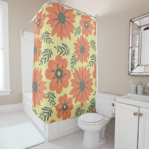 Retro Vintage Yellow Orange Black Floral Shower Curtain