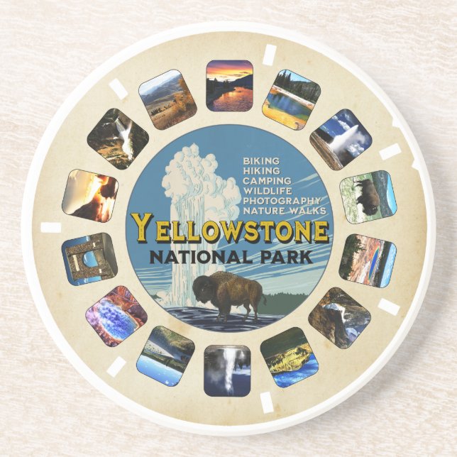 Retro Vintage Yellowstone National Park Souvenir Coaster (Front)
