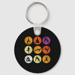 Retro Vintage Yoga Lover Gift With Yoga Poses Key Ring
