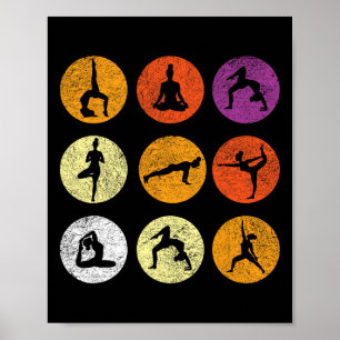 Retro Vintage Yoga Lover Gift With Yoga Poses Poster