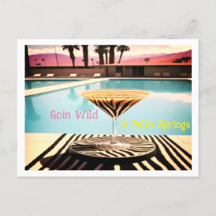 Retro Vintage Zebra Theme Poolside Palm Springs Postcard