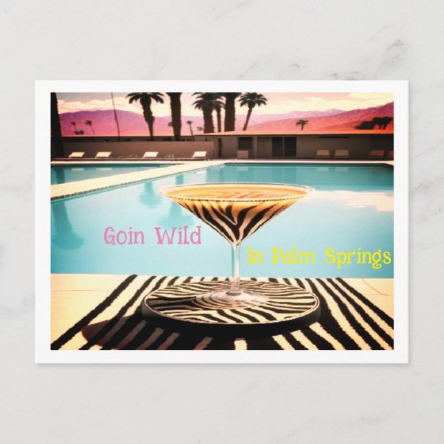 Retro Vintage  Zebra Theme Poolside Palm Springs Postcard (Front)