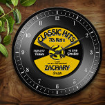 Retro Vinyl 45 Record Personalized Wall Clock<br><div class="desc">Fun,  personalized retro music fan custom wall clock! Except the numbers,  all of the text on this design is in a template form.  Change all the text or leave some as is,  for the perfect personalized,  retro 45 vinyl record music lover gift!</div>