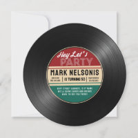 Retro Vinyl 50th Birthday Party Record Invitations