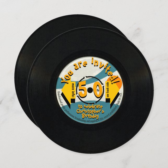 Retro Vinyl 50th Birthday Party with envelope RI (Front/Back)