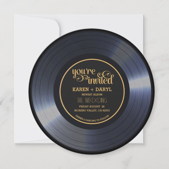 Retro Vinyl Black Wedding Record Invitation (Front)
