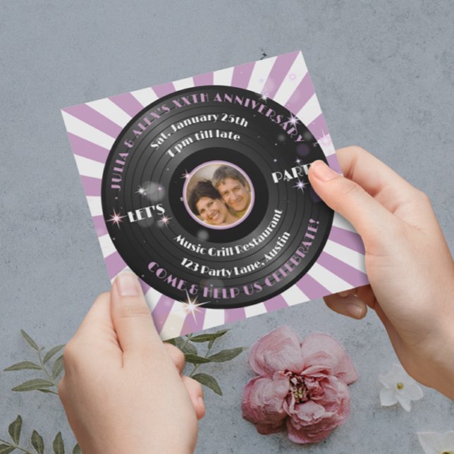 Retro Vinyl Couple's Photo Anniversary Party  Invitation (Creator Uploaded)