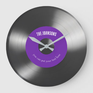 Retro Vinyl Music Record Clock Customizable Purple