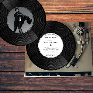 Retro Vinyl Music Record Photo Vintage Wedding Invitation