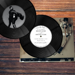 Retro Vinyl Music Record Wedding Save the Date Invitation