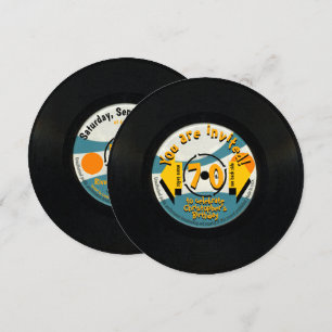 Retro Vinyl Record 70th Birthday Party Round Inv Invitation