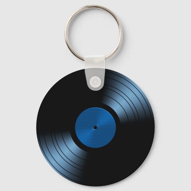 Retro Vinyl Record Album in Blue Key Ring (Front)