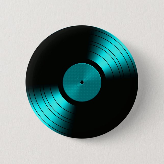 Retro Vinyl Record Album in Teal 6 Cm Round Badge (Front)