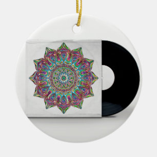 Retro Vinyl Record and Psychedelic Hippy Sleeve Ceramic Tree Decoration