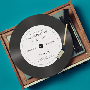 Retro vinyl record anniversary party invitation