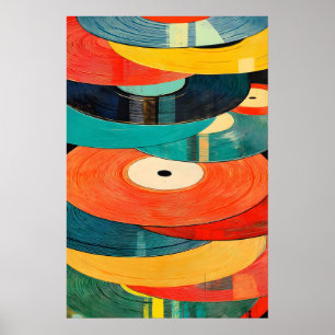 Retro Vinyl Record Art Print Abstract Mid-Century