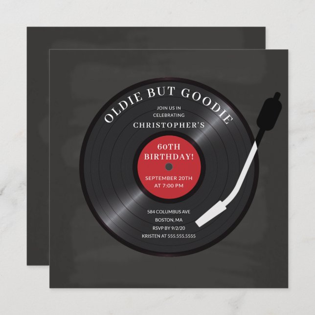 Retro Vinyl Record Birthday Party Invitation (Front/Back)