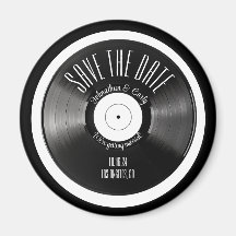 Retro vinyl record black save the date engagement