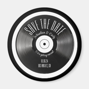 Retro vinyl record black save the date photo  magnet