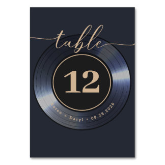 Retro Vinyl Record Black Wedding Table Number