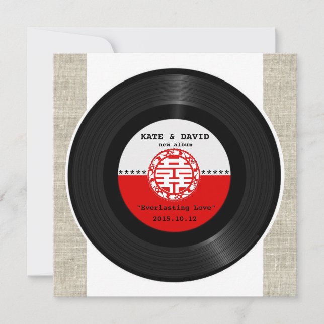 Retro Vinyl Record Double Happiness Wedding Invitation (Front)