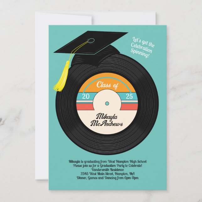 Retro Vinyl Record Graduation Party Invitation (Front)