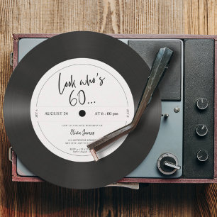 Retro vinyl record look who’s 60, 60th birthday  invitation