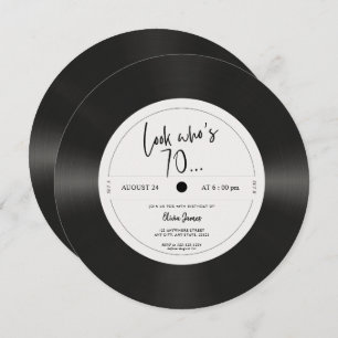 Retro vinyl record look who’s 70, 70th birthday  invitation
