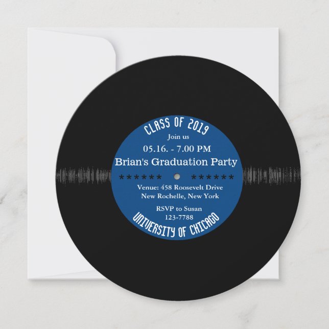 Retro Vinyl Record | Modern Chic Graduation Invite (Front)