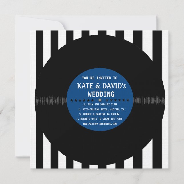 Retro Vinyl Record | Modern Wedding Invite (Blue) (Front)
