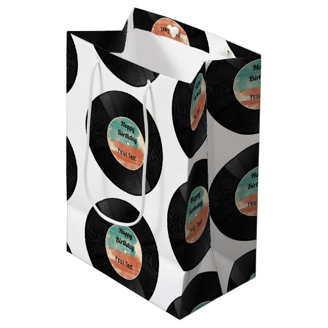 Retro Vinyl Record Music Birthday Party   Medium Gift Bag (Front Angled)