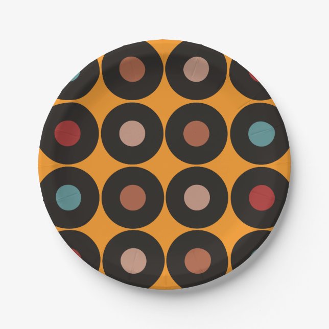 Retro Vinyl Record Music Birthday Party Paper Plate (Front)