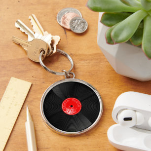 Retro Vinyl Record Music Lover Round Keychain