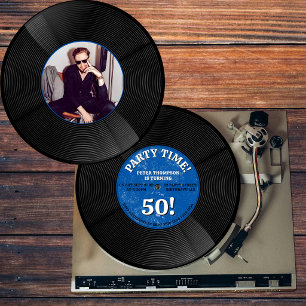 Retro Vinyl Record Music Milestone Birthday Photo  Invitation