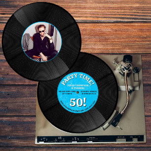 Retro Vinyl Record Music Milestone Birthday Photo Invitation
