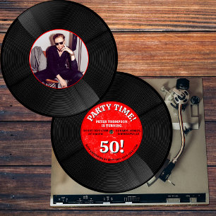 Retro Vinyl Record Music Milestone Birthday Photo  Invitation