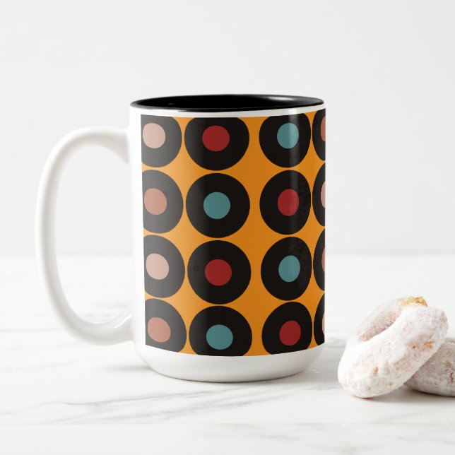 Retro Vinyl Record Music  Two-Tone Coffee Mug (With Donut)