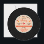 Retro Vinyl Record Orange Sky Blue Save the Date<br><div class="desc">Channel the 1950s and 60s and set a funky tone to your event with this fun retro wedding invitation set! A vinyl record shaped invitation with a charming vintage inspired design adorned with hearts, birds, and banner is the star of this collection. Colours can be customised to suit your motif,...</div>