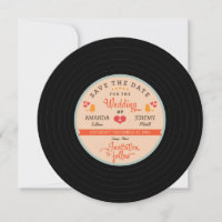 Retro Vinyl Record Orange Sky Blue Save the Date