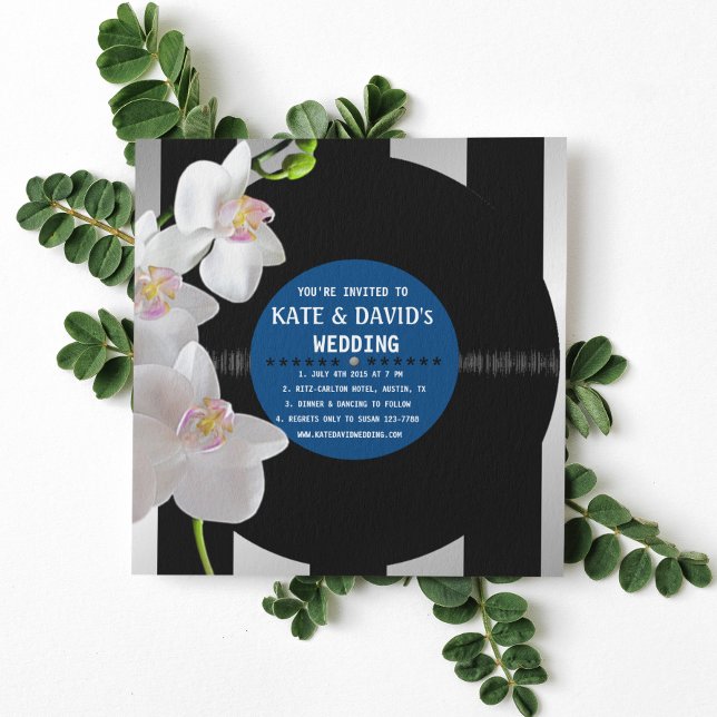 Retro Vinyl Record Orchids Modern Wedding Invites (Creator Uploaded)