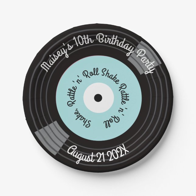 Retro Vinyl Record Party Paper Plate (Front)