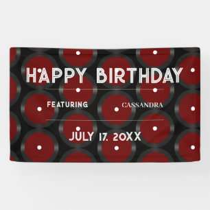 Retro Vinyl Record Pattern Happy Birthday Party Banner