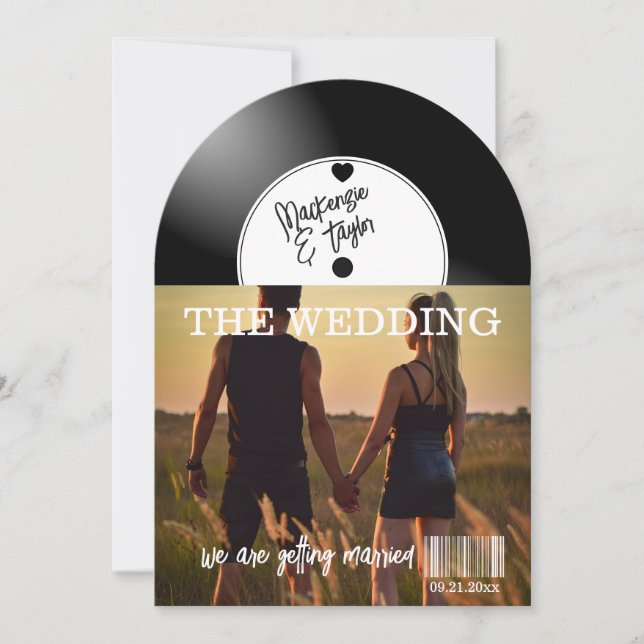 Retro Vinyl Record Photo Cover Wedding Invitation (Front)