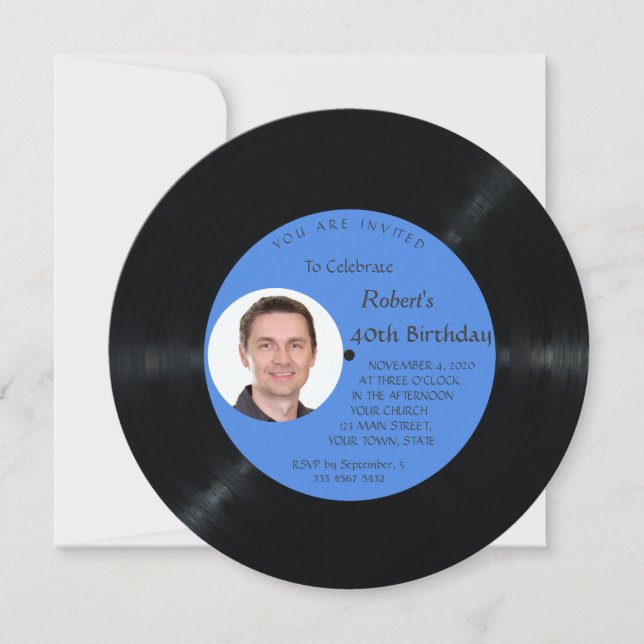 Retro Vinyl Record Photo Man Birthday Invite (Front)